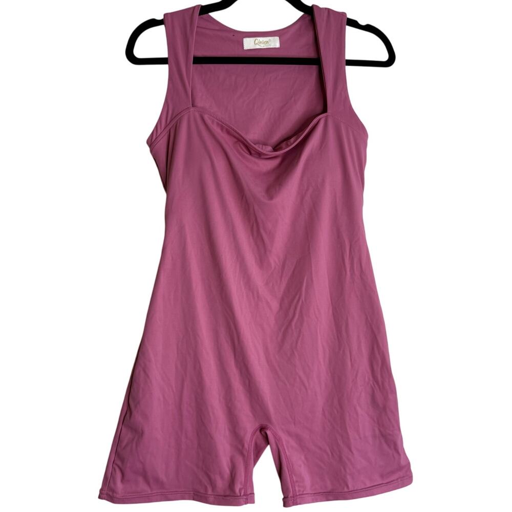 Qinsen Romper bodysuit Women 10 Pink Tummy Control Athletic Yoga Sleeveless